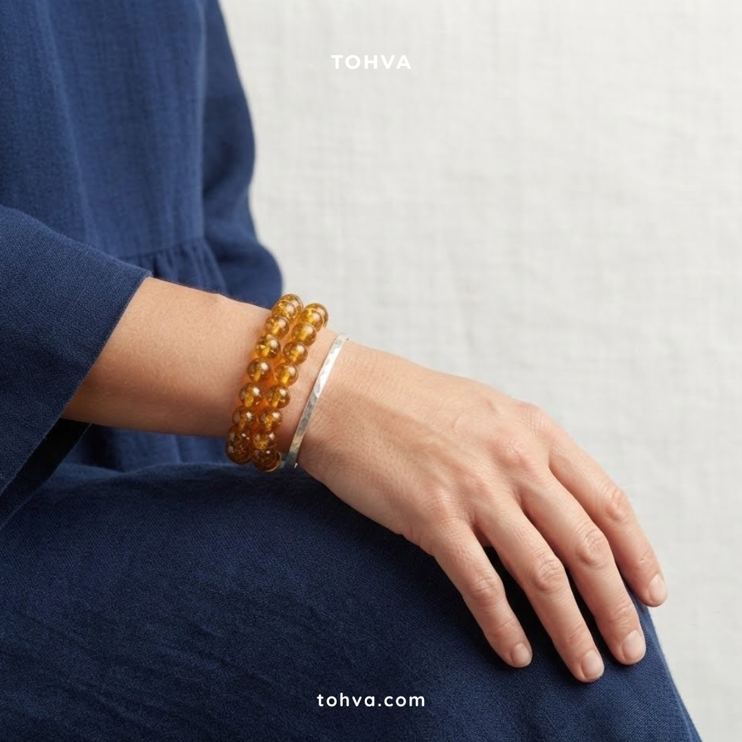 Heated Citrine Natural Stone Bracelet | Certified Energy Crystal Jewelry