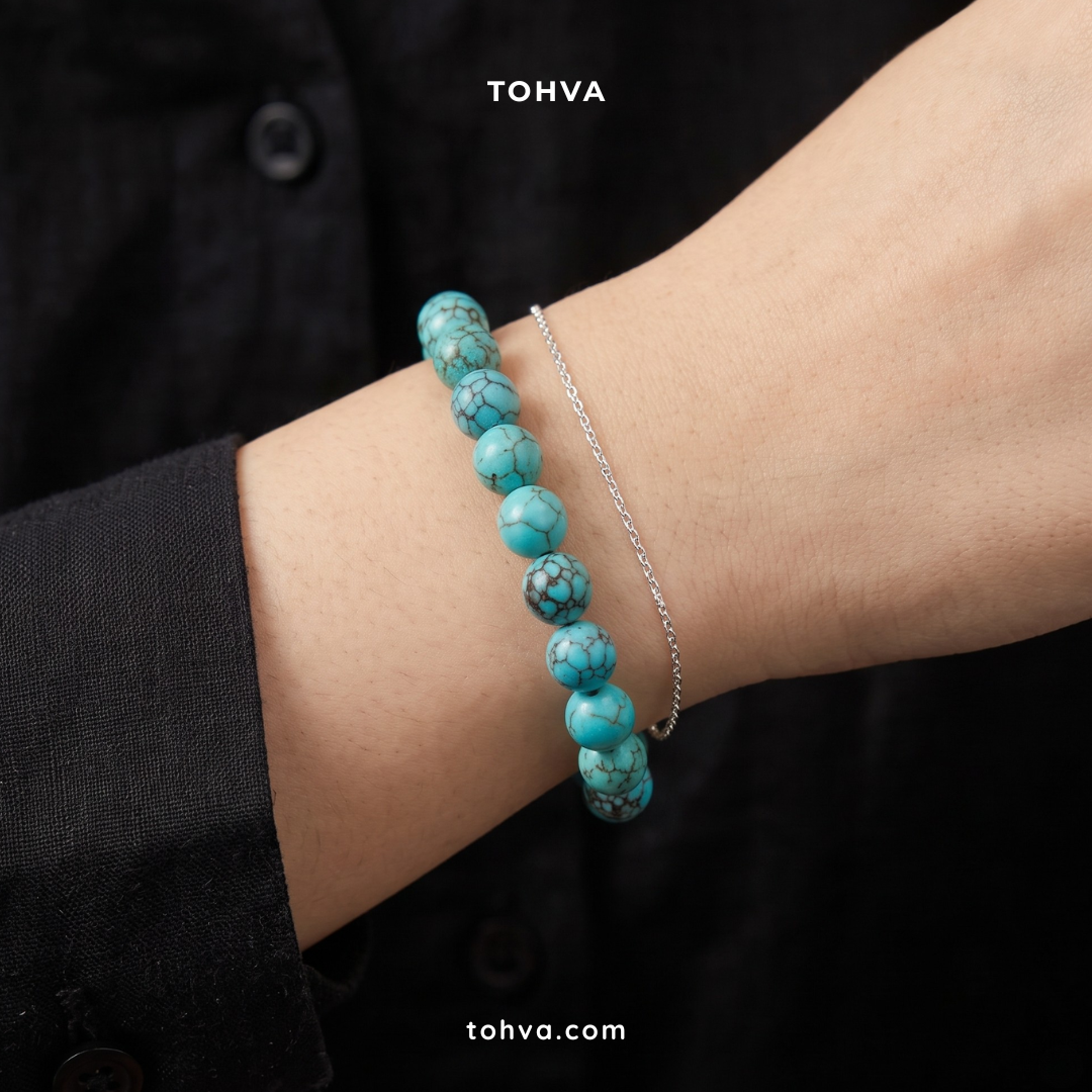 Firoza(Turquoise) Natural Stone Bracelet | Certified Stone of Protection & Prosperity Jewelry