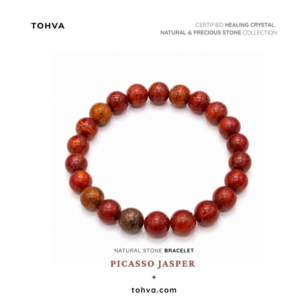 Picasso Jasper Natural Stone Bracelet Certified Multi-Colored Healing Crystal Jewelry