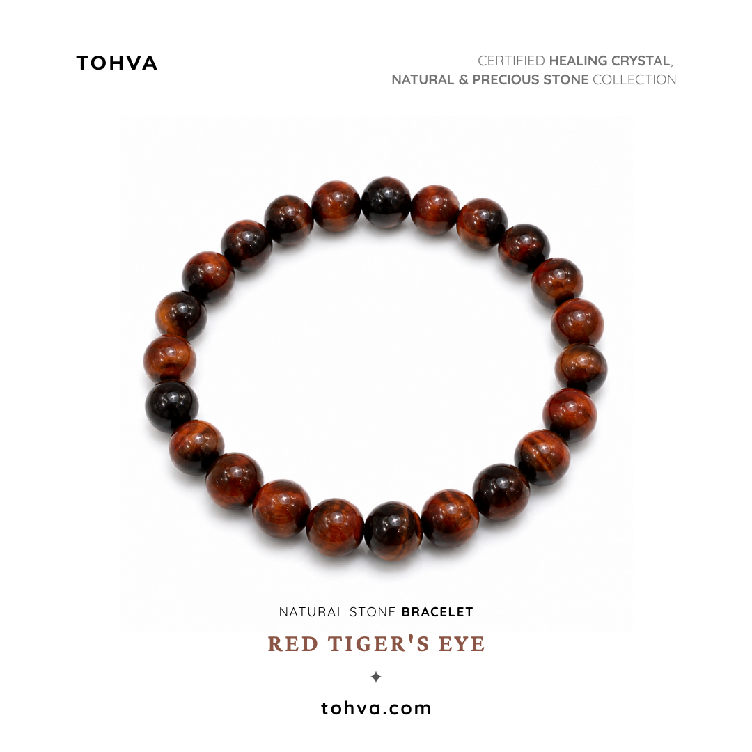 Red Tiger Eye Natural Stone Bracelet | Certified Healing Crystal Jewelry