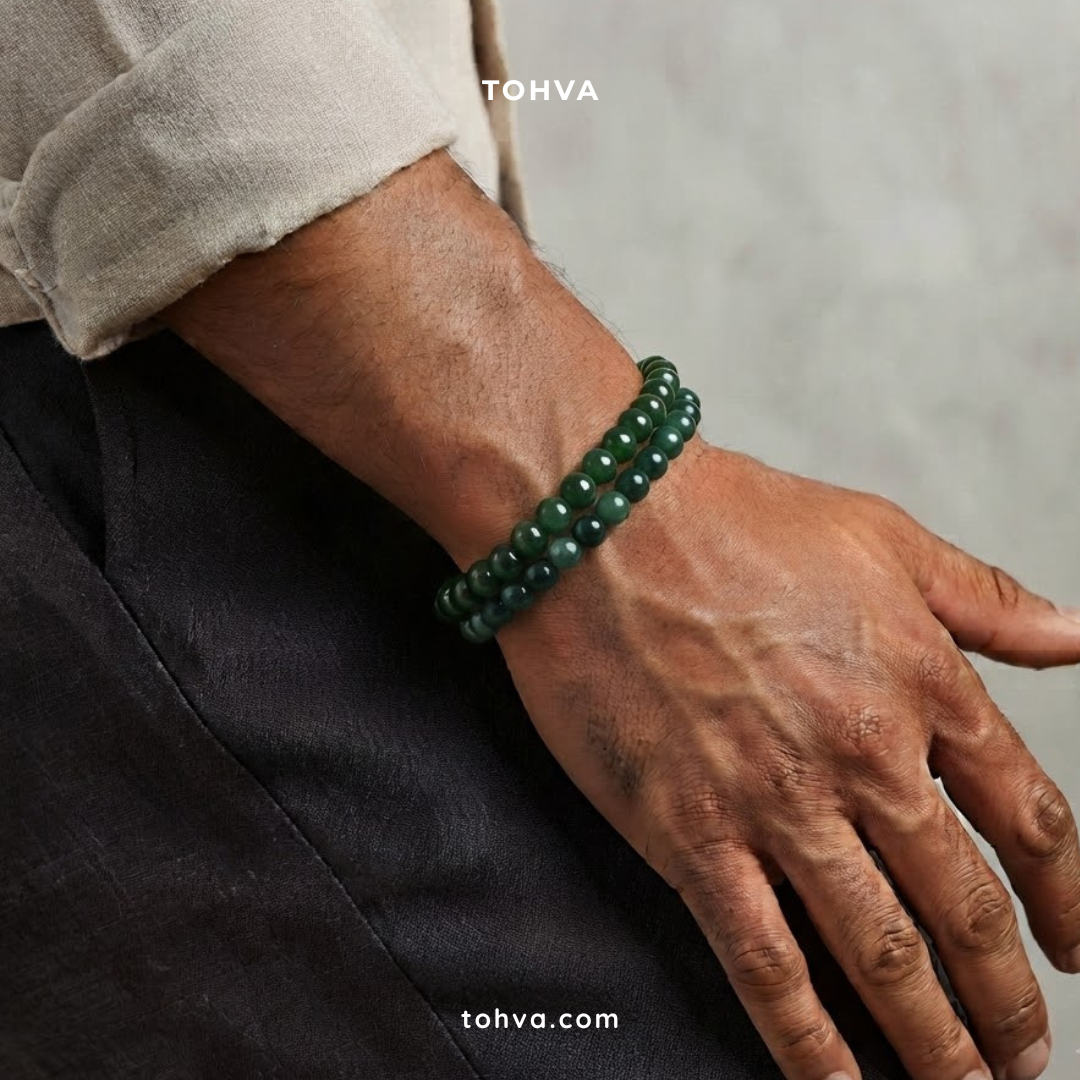 Green Jade Natural Stone Bracelet | Certified Green Harmony Crystal Jewelry
