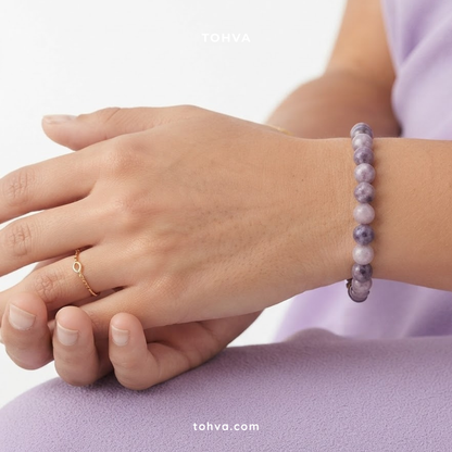 Lepidolite Natural Stone Bracelet | Certified Emotional Balance & Calm Crystal Jewelry