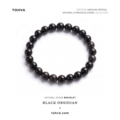 Black Obsidian Natural Stone Bracelet | Certified Protective Crystal Jewelry