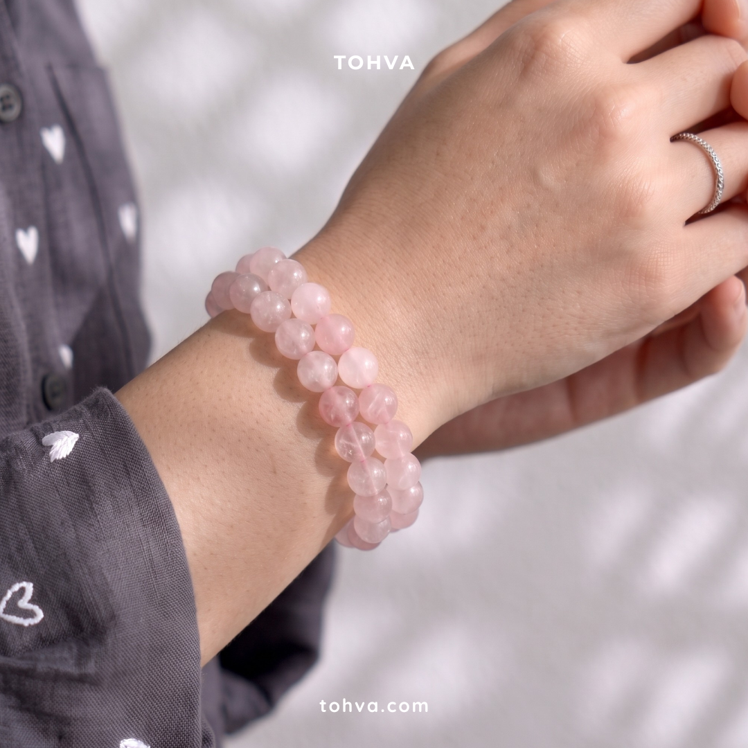 Rose Quartz Natural Stone Bracelet Certified Pink Healing Crystal Jewelry
