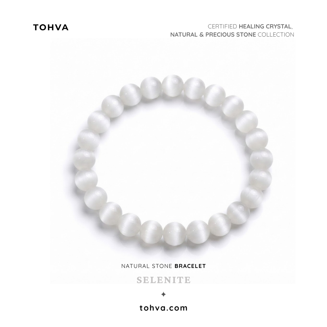 Selenite Natural Stone Bracelet Certified White Healing Crystal Jewelry