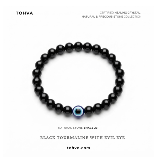 Black Tourmaline with Evil Eye Bracelet | Certified Protective Crystal Jewelry