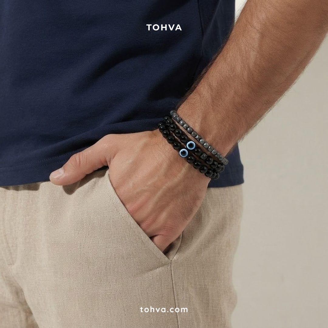 Black Tourmaline with Evil Eye Bracelet | Certified Protective Crystal Jewelry