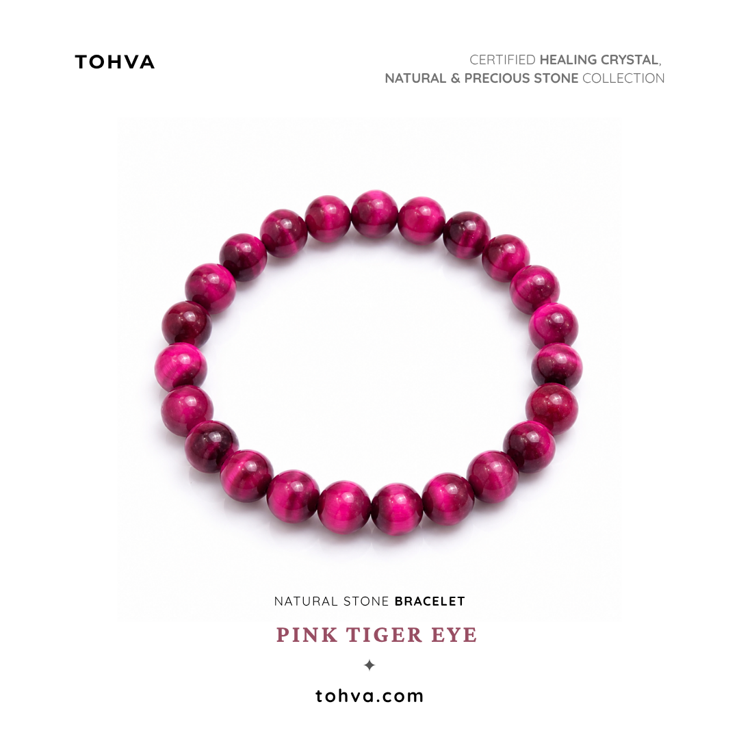 Pink Tiger Eye Natural Stone Bracelet Certified Pink-Brown Healing Crystal Jewelry