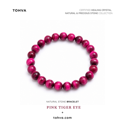 Pink Tiger Eye Natural Stone Bracelet Certified Pink-Brown Healing Crystal Jewelry
