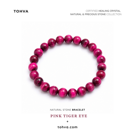 Pink Tiger Eye Natural Stone Bracelet Certified Pink-Brown Healing Crystal Jewelry