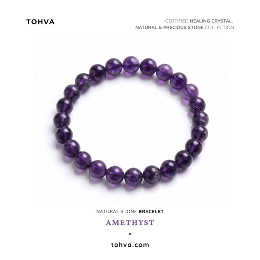 Amethyst Natural Stone Bracelet | Certified Purple Healing Crystal Jewelry