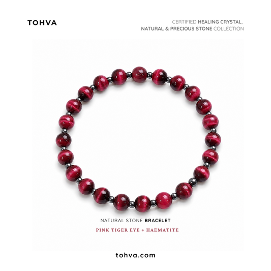 Pink Tiger Eye + Hematite Natural Stone Bracelet | Certified Crystal Jewelry