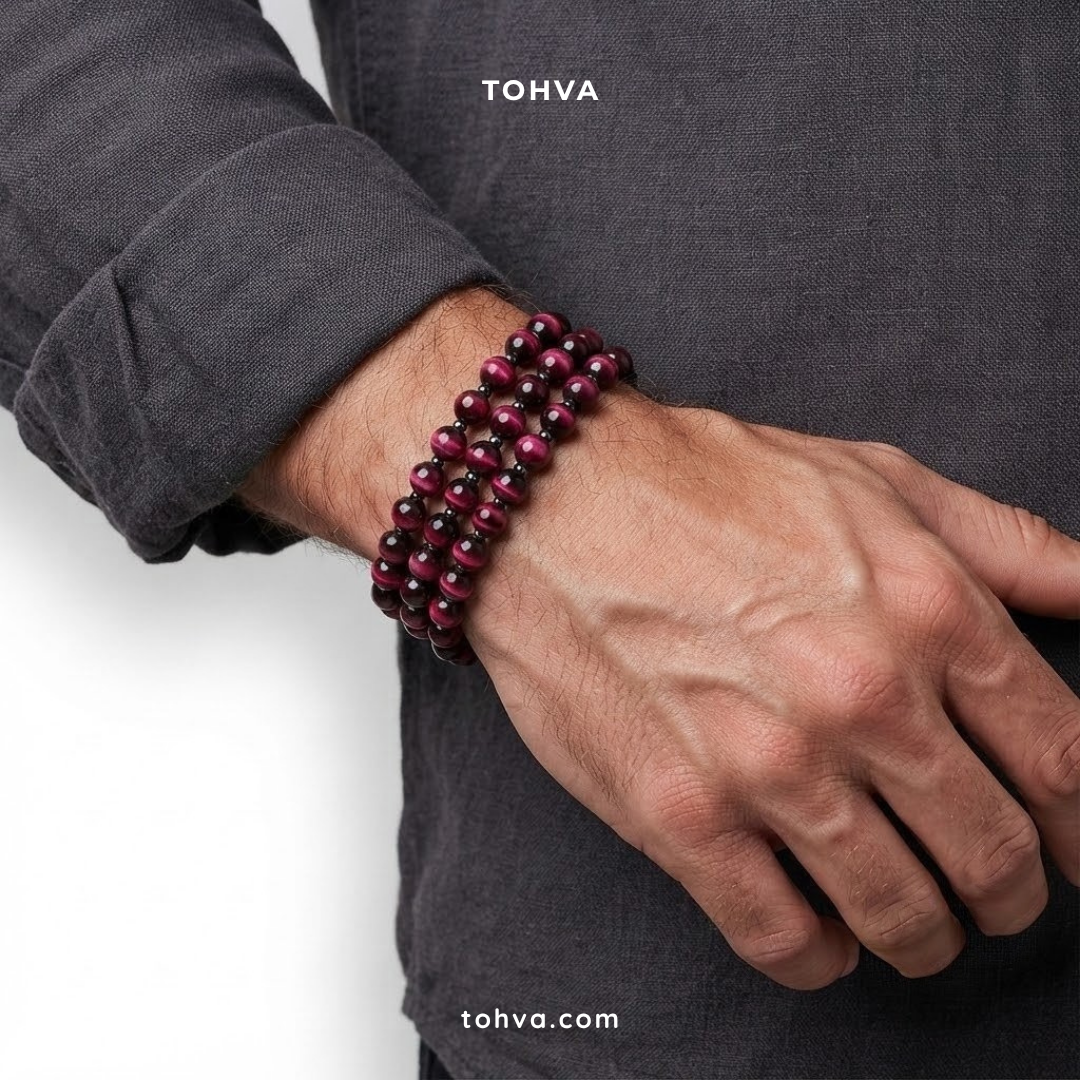 Pink Tiger Eye + Hematite Natural Stone Bracelet | Certified Crystal Jewelry