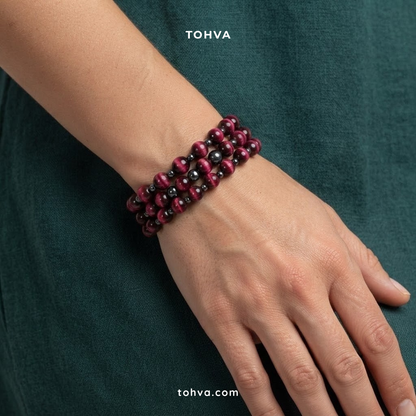 Pink Tiger Eye + Hematite Natural Stone Bracelet | Certified Crystal Jewelry