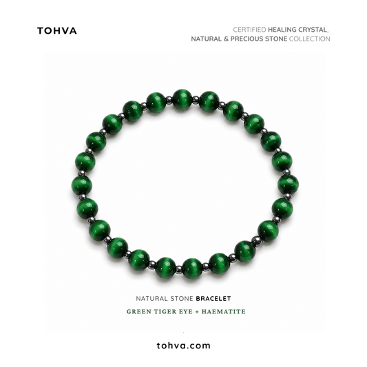 Green Tiger Eye + Hematite Natural Stone Bracelet | Certified Crystal Jewelry