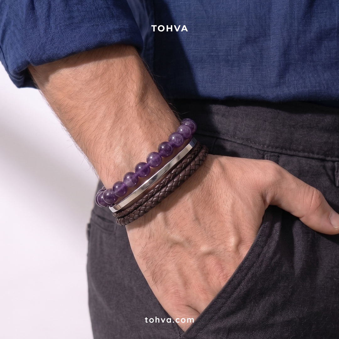 Amethyst Natural Stone Bracelet | Certified Purple Healing Crystal Jewelry