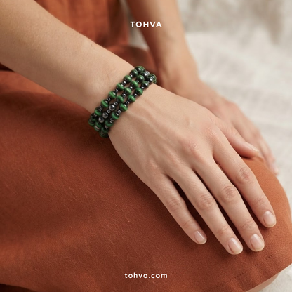 Green Tiger Eye + Hematite Natural Stone Bracelet | Certified Crystal Jewelry