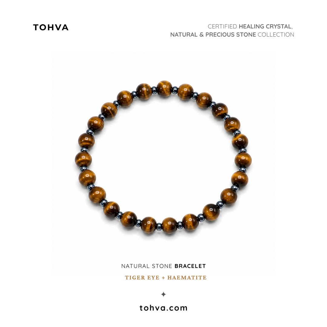Tiger Eye + Hematite Natural Stone Bracelet | Certified Crystal Jewelry