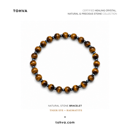 Tiger Eye + Hematite Natural Stone Bracelet | Certified Crystal Jewelry