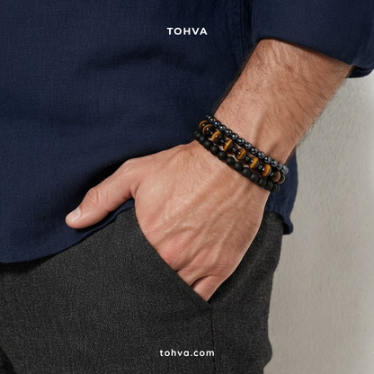 Tiger Eye + Hematite Natural Stone Bracelet | Certified Crystal Jewelry