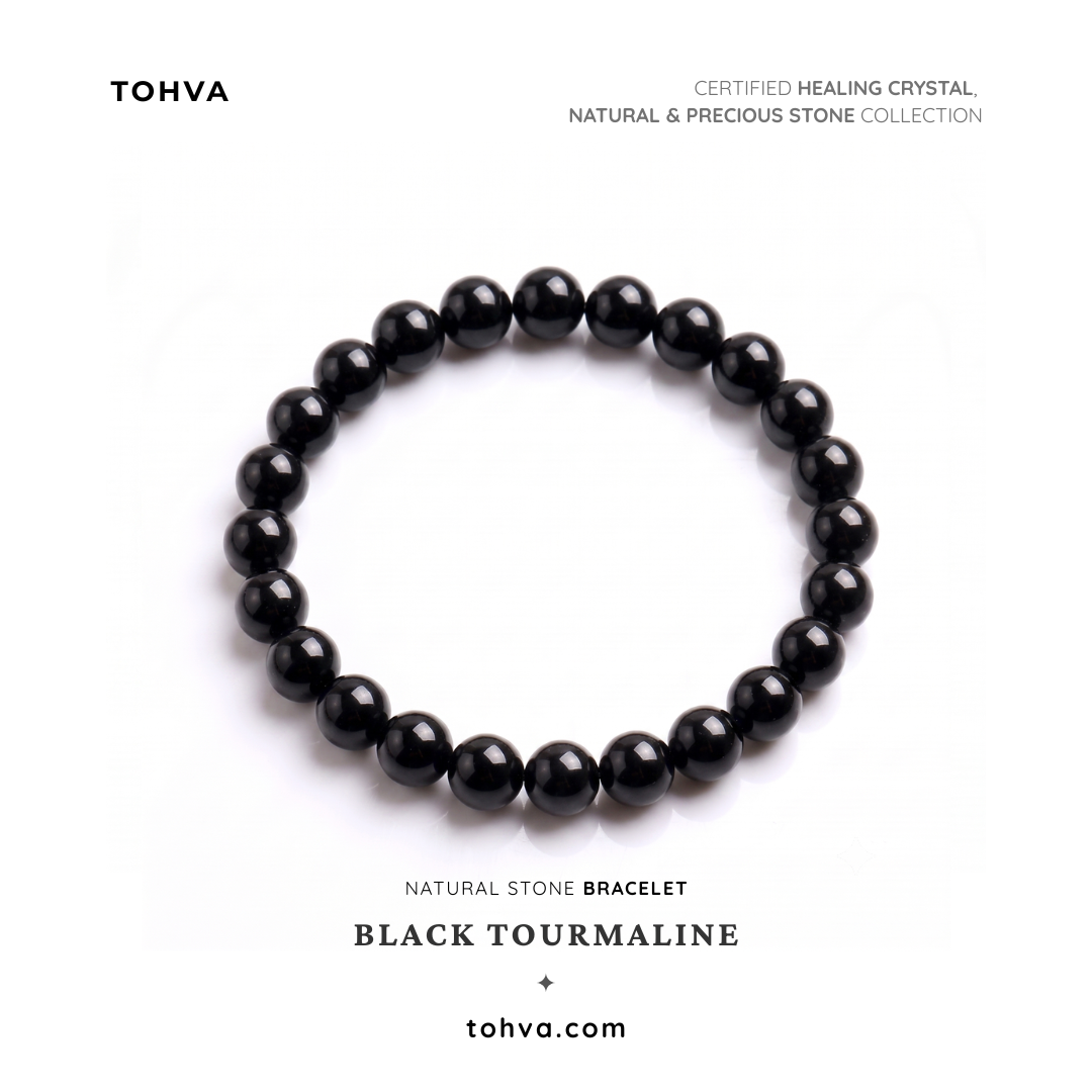 Black Tourmaline Natural Stone Bracelet | Certified Protective Crystal Jewelry