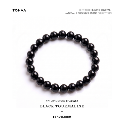 Black Tourmaline Natural Stone Bracelet | Certified Protective Crystal Jewelry