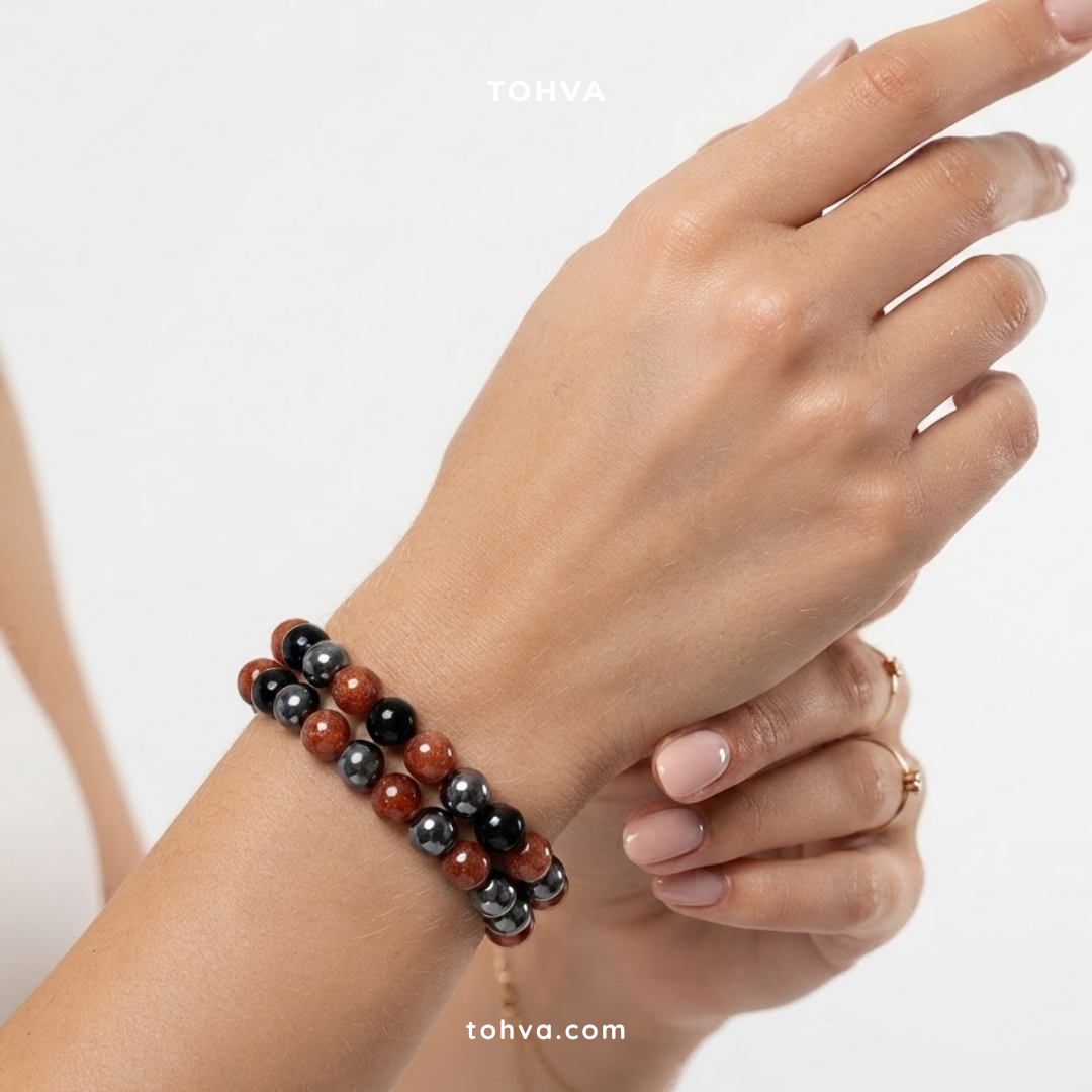 Triple Protection Natural Stone Bracelet | Red Tiger Eye, Silver Hematite & Black Tourmaline