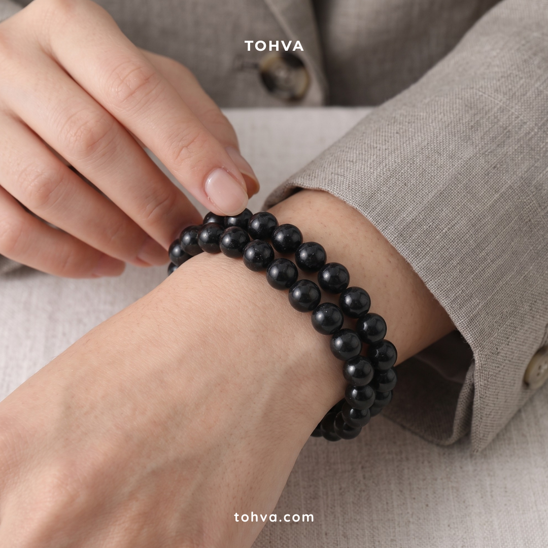 Black Tourmaline Natural Stone Bracelet | Certified Protective Crystal Jewelry