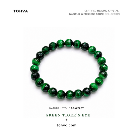 Green Tiger Eye Natural Stone Bracelet | Certified Green Protection Crystal Jewelry