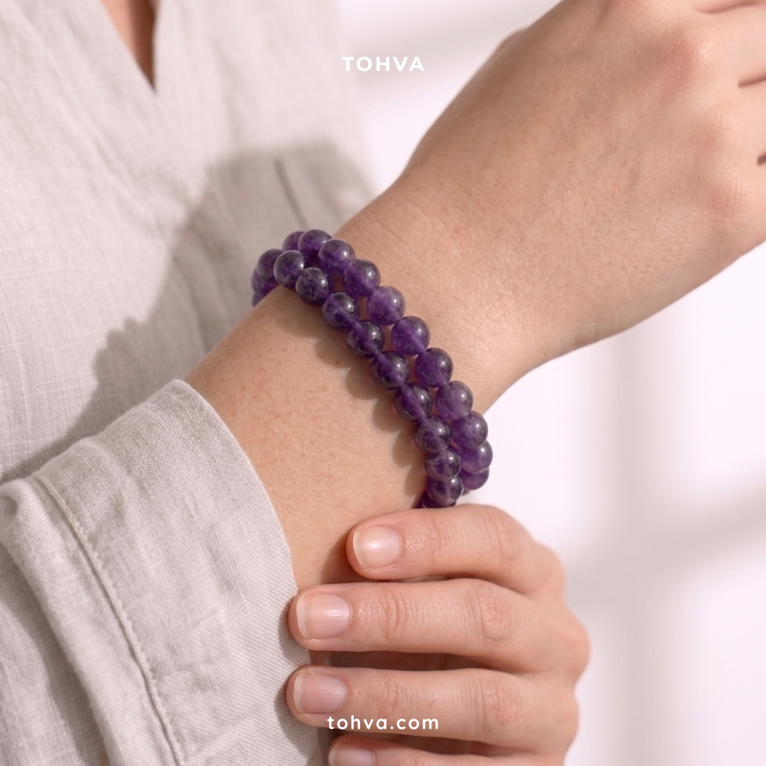 Amethyst Natural Stone Bracelet | Certified Purple Healing Crystal Jewelry