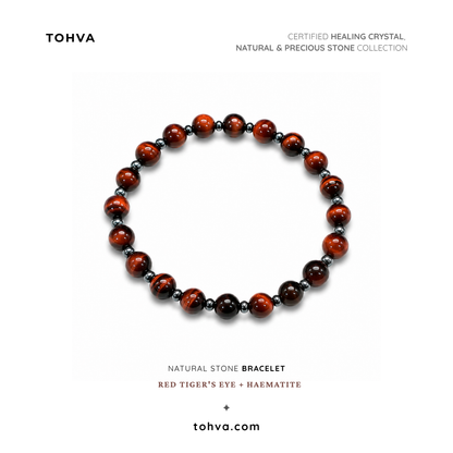 Red Tiger Eye + Hematite Natural Stone Bracelet | Certified Crystal Jewelry