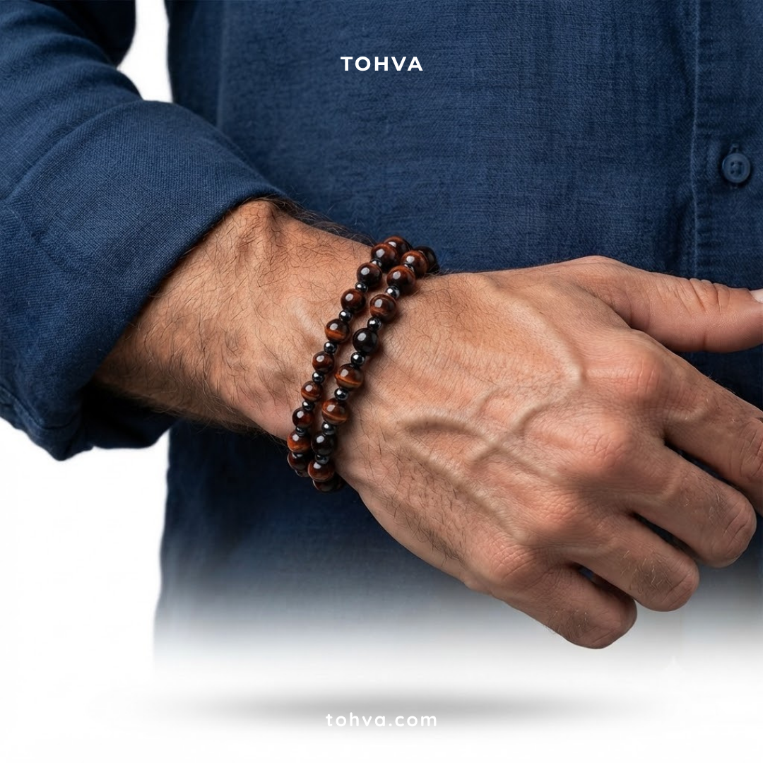 Red Tiger Eye + Hematite Natural Stone Bracelet | Certified Crystal Jewelry