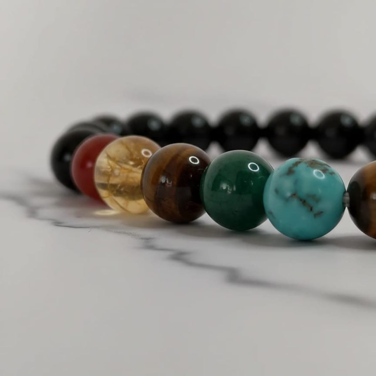 Black Tourmaline with Seven Chakra Bracelet | Certified Chakra Healing Crystal Jewelry