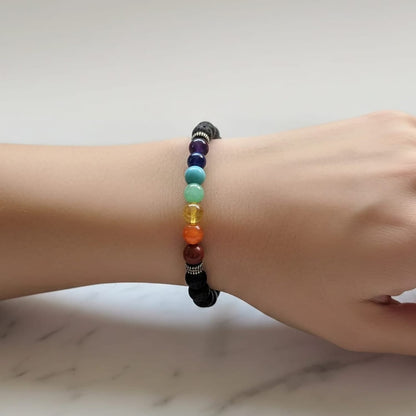 Lava Stone with 7 Chakra Natural Stone Bracelet | Certified Chakra Balancing & Grounding Crystal Jewelry