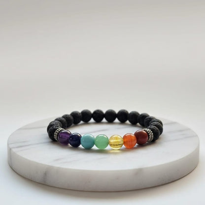 Lava Stone with 7 Chakra Natural Stone Bracelet | Certified Chakra Balancing & Grounding Crystal Jewelry