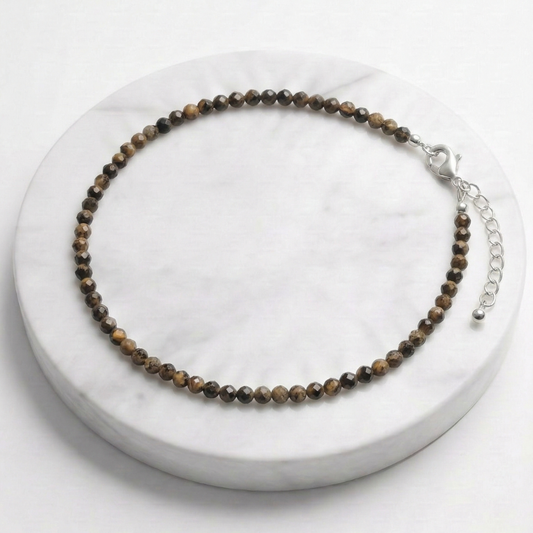 Tiger Eye Natural Stone Anklet Certified Healing Crystal Jewelry